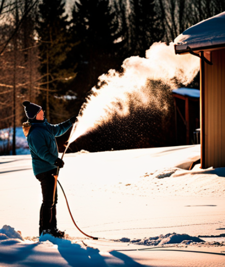 Spray water onto the snow on the roof
